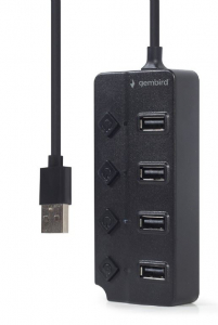 Gembird 4portos USB Hub kapcsolókkal fekete (UHB-U2P4P-01)