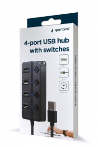 Gembird 4portos USB Hub kapcsolókkal fekete (UHB-U2P4P-01)