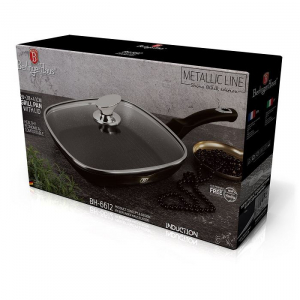 Berlinger Haus Metallic Line Shiny Black Edition grillserpenyő fedővel 28cm (BH-6612)