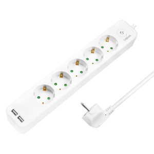 LogiLink kapcsol&oacute;s hosszabb&iacute;t&oacute; 5x CEE 7/3 &eacute;s 2x USB-A aljzat, 1,5m k&aacute;bel feh&eacute;r (LPS249U)