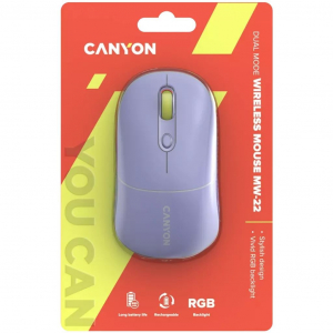 Canyon MW-22 vezeték nélküli (2.4GHz / BT 5.0) újratölthető egér lila (CNS-CMSW22ML)