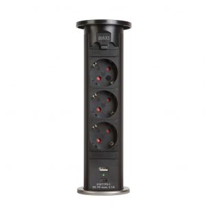 Delight motoros rejtett elosztó 3 aljzat + USB-A/USB-C csatlakozó fekete (20451B)