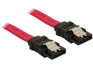 DeLock DL84301 cable SATA 3Gb/s 70cm-es összekötő kábel fém rögzítőkkel piros