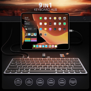 Axagon billentyűzet HU beépített 9in1 USB-C hubbal ezüst (HMC-KB-HU)