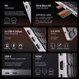 Axagon billentyűzet HU beépített 9in1 USB-C hubbal ezüst (HMC-KB-HU)