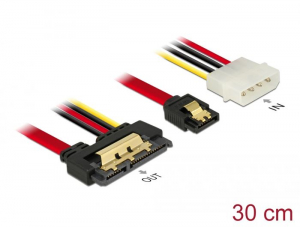 Delock SATA-kábel 6 Gb/s, 7 tűs csatlakozó + 4 tűs Molex-csatlakozó > 22 tűs SATA-csatlakozó (85230)