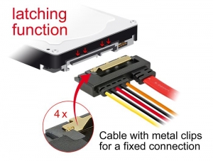 Delock SATA-kábel 6 Gb/s, 7 tűs csatlakozó + 4 tűs Molex-csatlakozó > 22 tűs SATA-csatlakozó (85230)