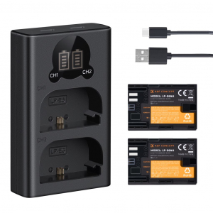 K&F Concept LC-E6 akkumul&aacute;tor t&ouml;ltő + 2db LP-E6NH akkumul&aacute;tor (KF-28-0021)