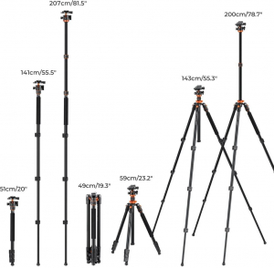 K&F Concept KF-09-087V5 K234A7+BH-28L állvány + monopod elforgatható középoszloppal fekete-narancs (KF-09-087V6)