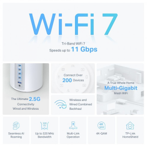 TP-Link Deco BE65 BE11000 Whole Home Mesh WiFi 7 rendszer (DECO BE65(3-PACK))