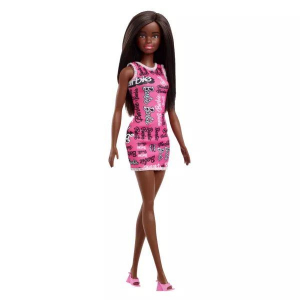Mattel Barbie: Fekete hajú, barna bőrű baba Barbie-s ruhában (238216)