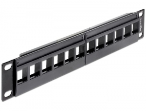 Delock 10&rdquo; h&aacute;l&oacute;zati szekr&eacute;nyekhez Keystone Patch Panel 12 portos, 1U fekete (43259)