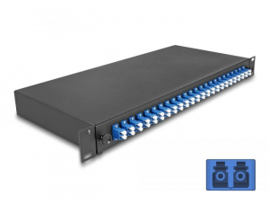 Delock 19&rdquo; hossz&uacute; s&iacute;nekbe r&ouml;gz&iacute;t&eacute;shez optikai sz&aacute;l&ouml;sszefűző doboz, 24db LC Duplex OS2 1U, kompletten &ouml;sszeszerelve (67009)