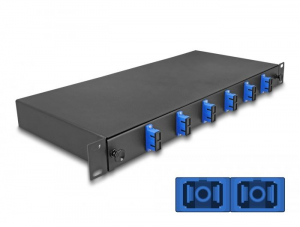 Delock 19&rdquo; hossz&uacute; s&iacute;nekbe r&ouml;gz&iacute;t&eacute;shez optikai sz&aacute;l&ouml;sszefűző doboz, 6db SC Duplex OS2 1U, kompletten &ouml;sszeszerelve (67000)