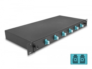 Delock 19&rdquo; hossz&uacute; s&iacute;nekbe r&ouml;gz&iacute;t&eacute;shez optikai sz&aacute;l&ouml;sszefűző doboz, 6db LC Duplex OM3 1U, kompletten &ouml;sszeszerelve (66998)
