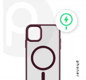 Phoner Apple iPhone 14 Hybrid Mag MagSafe kemény hátlap tok burgundi vörös (74399)