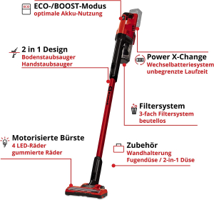 Einhell Te-SV 18 Li-Solo, szárporszívó (piros/fekete, akkumulátor és töltő nélkül) (2347180)