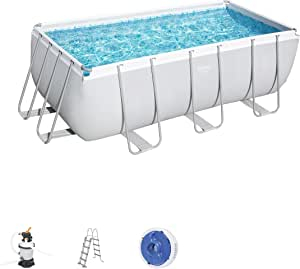 Bestway Power Steel téglalap alakú vázas medence szett, medence (világosszürke, homokszűrő rendszerrel, 412cm x 201cm x 122cm) (56457)