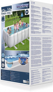 Bestway Power Steel téglalap alakú vázas medence szett, medence (világosszürke, homokszűrő rendszerrel, 412cm x 201cm x 122cm) (56457)