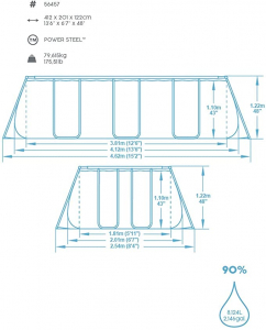 Bestway Power Steel téglalap alakú vázas medence szett, medence (világosszürke, homokszűrő rendszerrel, 412cm x 201cm x 122cm) (56457)