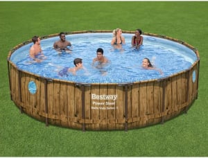 Bestway Power Steel Swim Vista Frame medence szett, ? 549cm x 122cm, úszómedence (barna/világoskék, kilátóablakokkal + szűrőszivattyú) (56977)