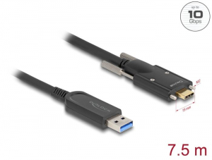 Delock aktív optikai kábel USB 10 Gbps-A apa - USB Type-C apa csatlakozó csavarokkal az oldalain, 7,5m (83201)