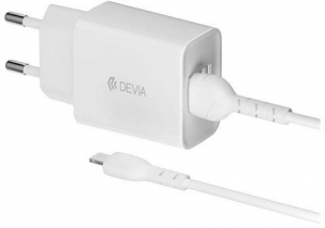 Devia Smart 2xUSB-A h&aacute;l&oacute;zati t&ouml;ltő adapter + USB-A - Lightning k&aacute;bel feh&eacute;r