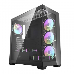 DarkFlash DS900 táp nélküli ablakos ház fekete + 7db ARGB ventilátor