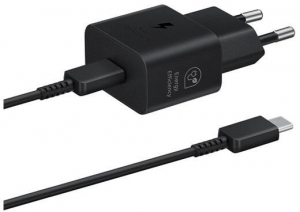 Samsung USB-C hálózati töltő 25W + USB-C - USB-C kábel fekete "Gigapack csomagolás" (EP-T2510EBE)
