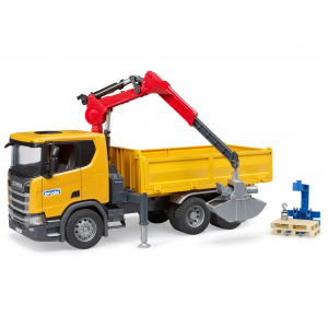 BRUDER Scania Super 560R Baustellen-LKW mit Kran und 2 Paletten (BRUDER) (03551)