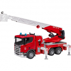 BRUDER Scania Super 560R Feuerwehr mit Drehleiter, Wasserpumpe, Light & Sound (03591)