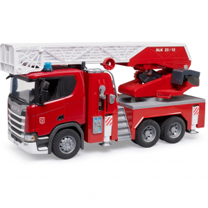 BRUDER Scania Super 560R Feuerwehr mit Drehleiter, Wasserpumpe, Light & Sound (03591)