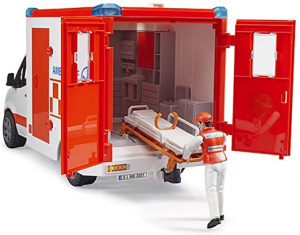 Bruder MB Sprinter mentőaut&oacute; sofőrrel, j&aacute;rműmodell (piros/feh&eacute;r) (02676)