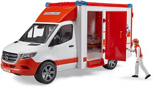 Bruder MB Sprinter mentőaut&oacute; sofőrrel, j&aacute;rműmodell (piros/feh&eacute;r) (02676)