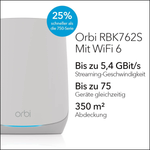 NETGEAR Orbi WiFi6 Tri-Band Mesh System 2 darabos készlet, Mesh Router (fehér) (RBK762S-100EUS)