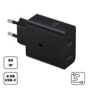 Samsung EP-T5020XBEG Duo h&aacute;l&oacute;zati t&ouml;ltő adapter fekete + USB-C k&aacute;bel