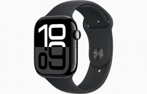 Apple Watch Series 10 GPS 46mm kozmoszfekete alumíniumtok, fekete sportszíj M/L méret (MWWQ3QH/A)