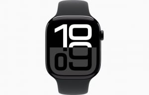 Apple Watch Series 10 GPS 46mm kozmoszfekete alumíniumtok, fekete sportszíj M/L méret (MWWQ3QH/A)