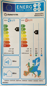 Manta klíma hűtő-fűtő R32 3.5kW, WIFI, cseptálca fűtés -20 kinti hőmérsékletig fűt (MAC012YN) beszereléssel, 3 méter csövezésig