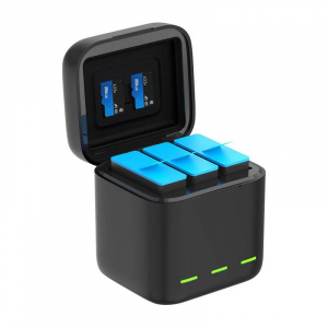 Telesin GoPro Hero9/10/11/12 h&aacute;rmas akkumul&aacute;tor t&ouml;ltő + akkumul&aacute;tor (GP-BNC-011-C)