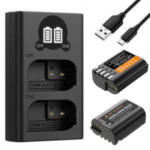K&F Concept DMW-BLK22 hordozható dupla USB-C akkumulátor töltő + 2db DMW-BLK22 akkumulátor 2400mAh (KF-28-0042)