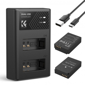 K&F Concept LC-E12 hordozhat&oacute; dupla USB-C akkumul&aacute;tor t&ouml;ltő + 2db LP-E12 akkumul&aacute;tor 1100mAh (KF-28-0029)