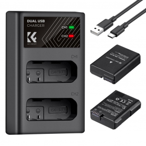 K&F Concept MH-24 hordozhat&oacute; dupla USB-C akkumul&aacute;tor t&ouml;ltő + 2db EN-EL14 akkumul&aacute;tor 1050mAh (KF-28-0020)