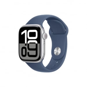 Apple Watch Series 10 GPS 42mm ezüst színű alumíniumtok, denim sportszíj S/M méret (MWWA3QH/A)