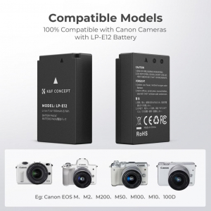 K&F Concept LC-E12 hordozhat&oacute; dupla USB-C akkumul&aacute;tor t&ouml;ltő + 2db LP-E12 akkumul&aacute;tor 1100mAh (KF-28-0029)