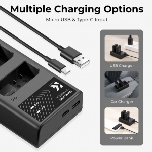 K&F Concept MH-24 hordozhat&oacute; dupla USB-C akkumul&aacute;tor t&ouml;ltő + 2db EN-EL14 akkumul&aacute;tor 1050mAh (KF-28-0020)