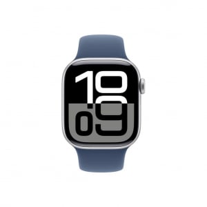 Apple Watch Series 10 GPS 42mm ezüst színű alumíniumtok, denim sportszíj S/M méret (MWWA3QH/A)