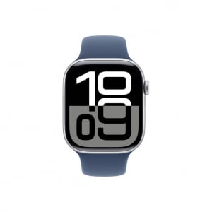 Apple Watch Series 10 GPS 46mm ezüst színű alumíniumtok, denim sportszíj M/L méret (MWWM3QH/A)