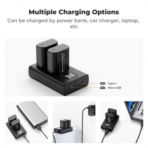 K&F Concept DMW-BLK22 hordozható dupla USB-C akkumulátor töltő + 2db DMW-BLK22 akkumulátor 2400mAh (KF-28-0042)