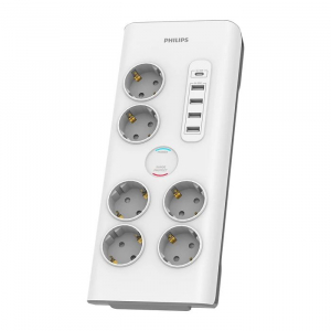Philips t&uacute;lfesz&uuml;lts&eacute;gv&eacute;dő 6db f&ouml;ldelt Schuko-csatlakoz&oacute;, 4db USB-A &eacute;s 1db USB-C t&ouml;ltőport, 2m k&aacute;bel (SPN7060WA/58)